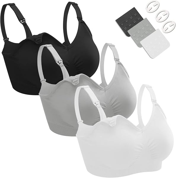 Dresime Sujetadores Lactancia, 3 Piezas Sin Aros Sujetadores de Maternidad Ultra Confort Sujetador Premama para Mujeres con con Extra brazaletes y Ganchos - 1