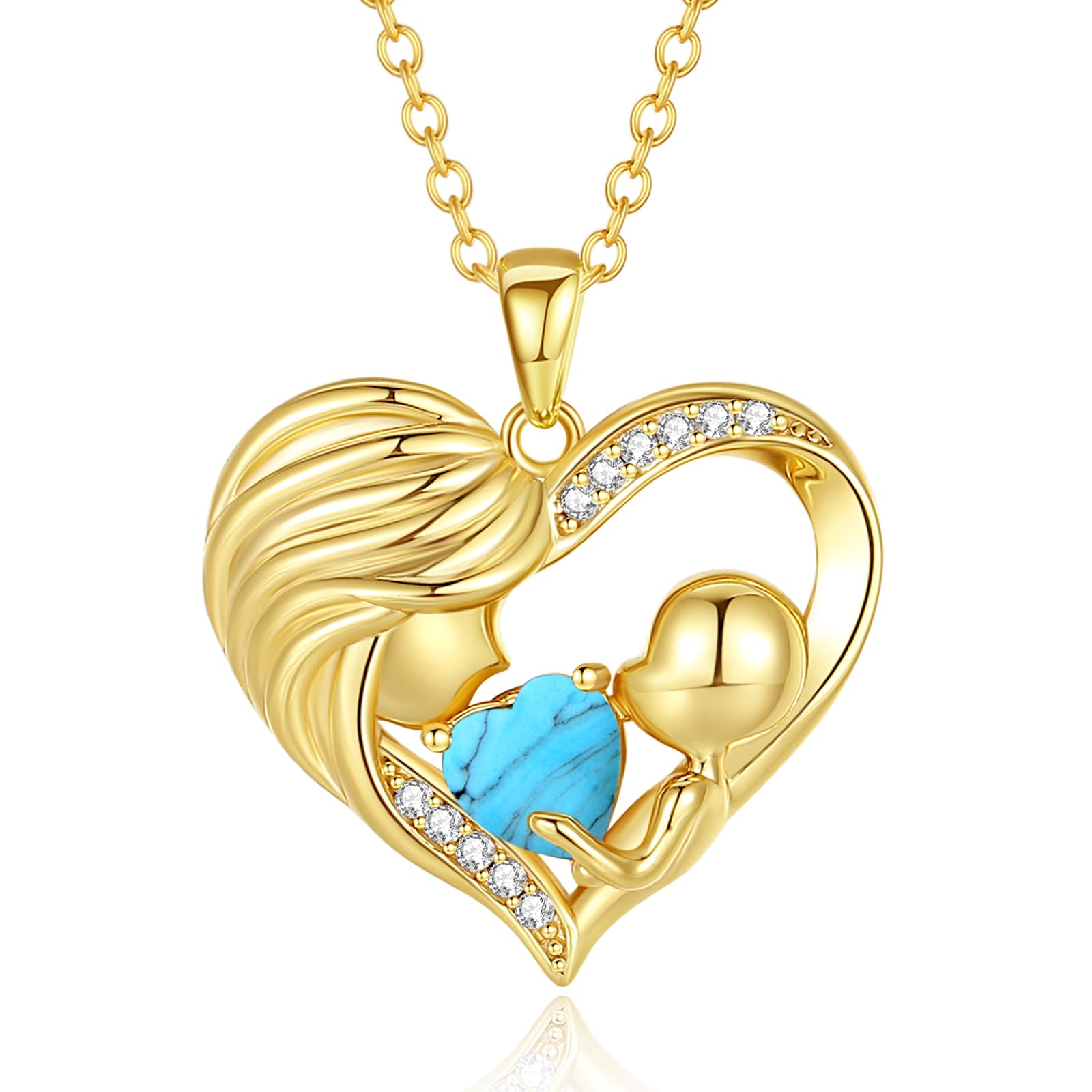 Collana in oro con pietra portafortuna per mamma e figlio, collana con cuore e scritta "I Love You Mom", regalo per la festa della mamma, gioielli per la nonna, mamma, moglie, 40,6 cm + 5,1 cm,