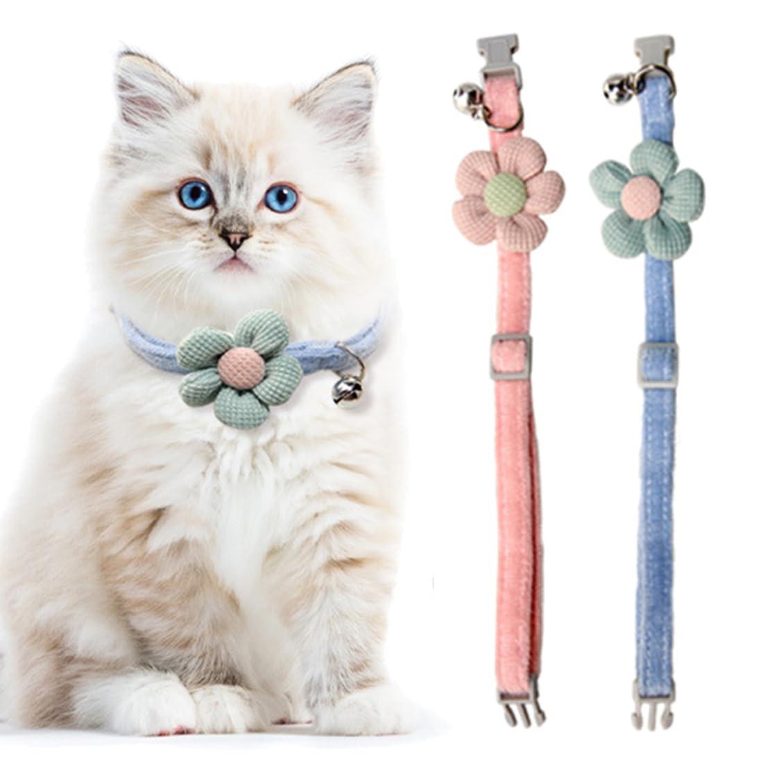 2 Pcs Collares para Gatos con Cascabeles, Collar para Gatitos Desmontable, Collares de Seguridad de Liberación Rápida, para Gatitos y Perros Pequeños