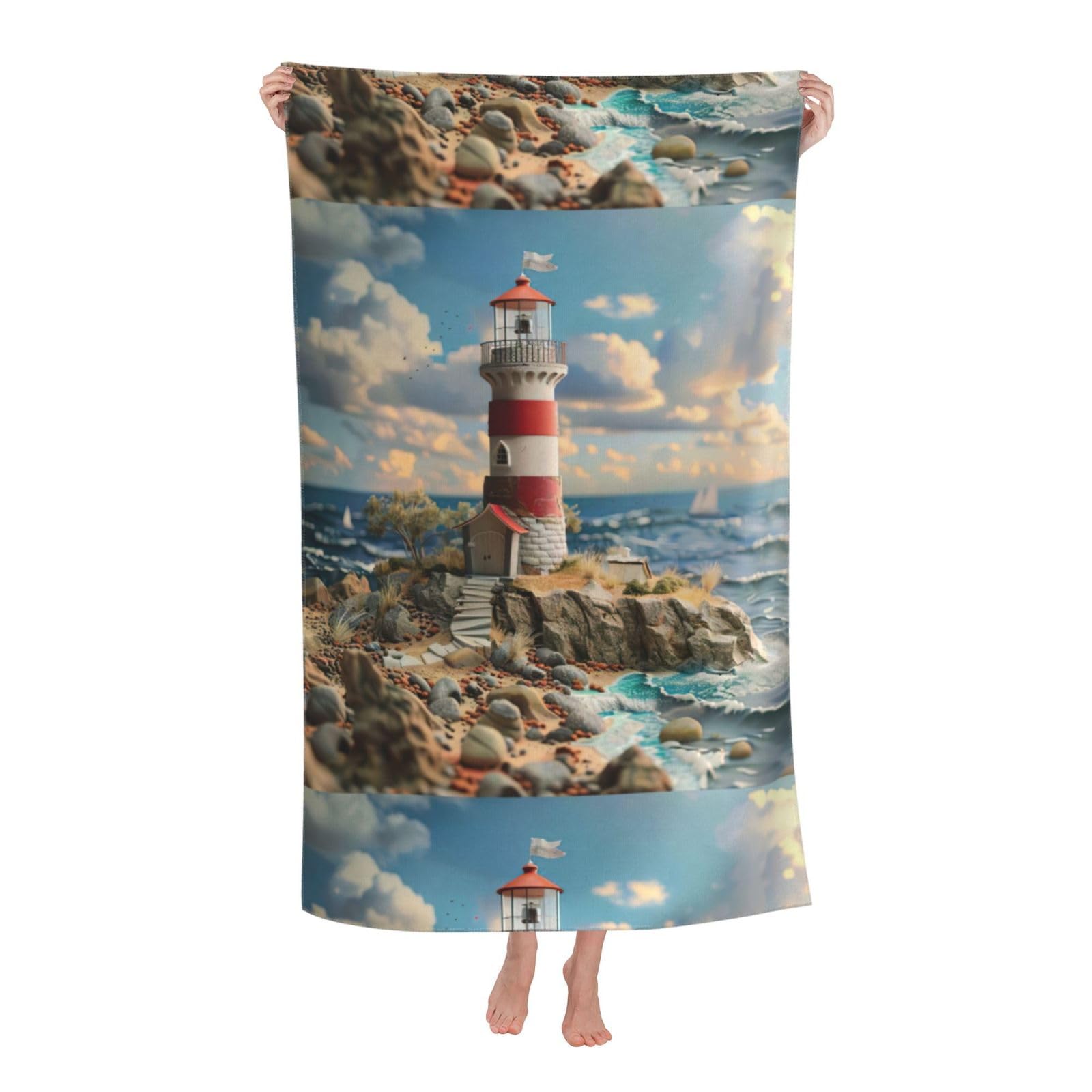 Cbaaghh The Seaside Lighthouse Print Adult Beach Towels,Beach & Pool Towel,Beach Towels,Towels For Camping