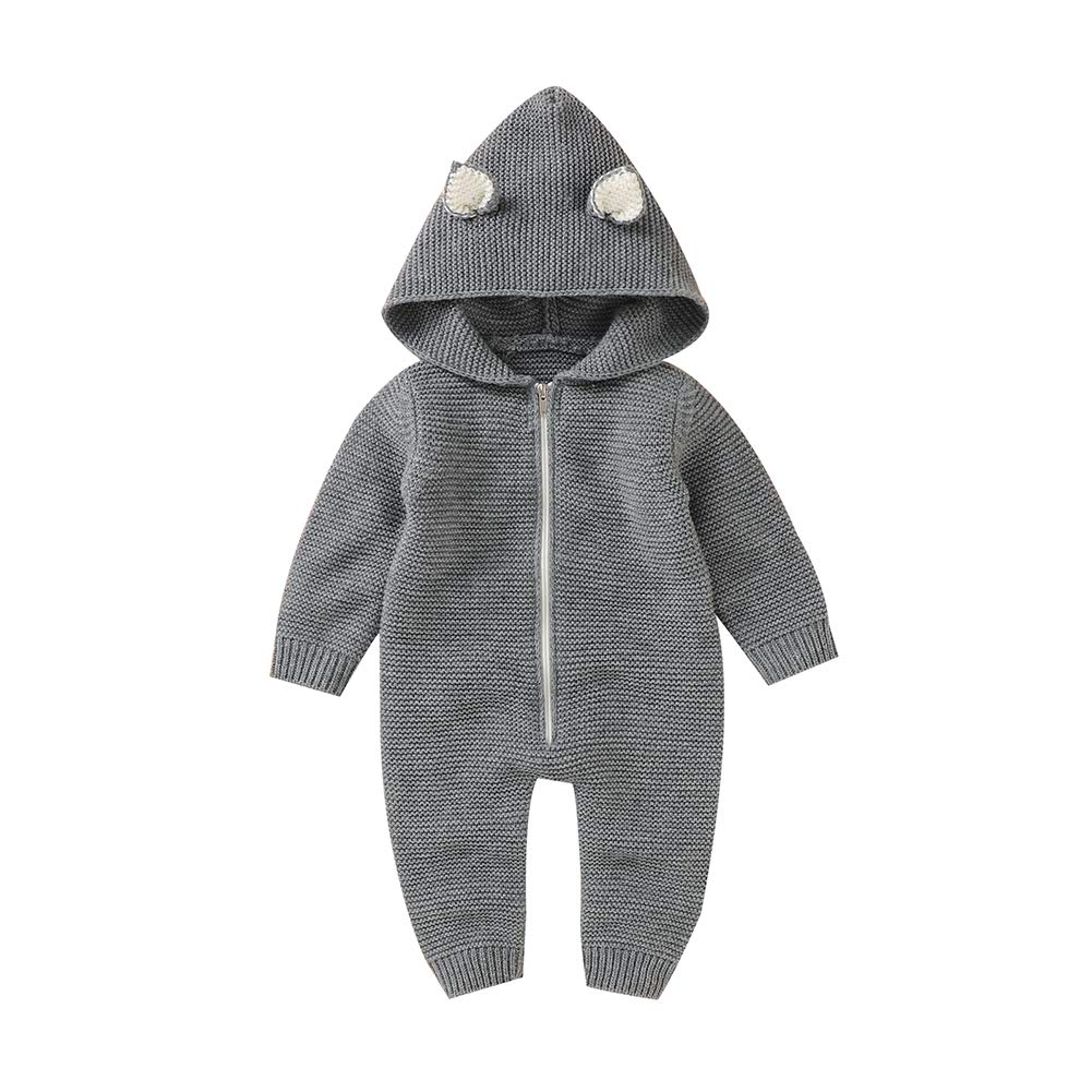 Vicroad Men's Grey Baby Rompers Boys Zipper Onesies Newborn Girls Sweater Hooded Knitted Jumpsuit Clothes Outfits