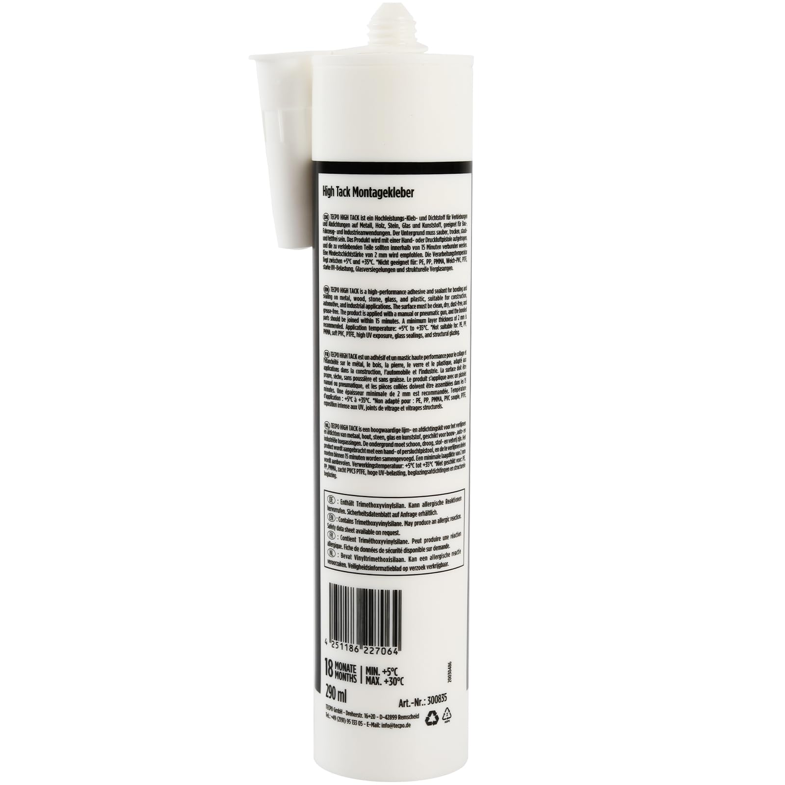 TECPO High Tack Montagekleber 8x455g MS-Polymer Baukleber starke Anfangshaftung Kleben statt Bohren