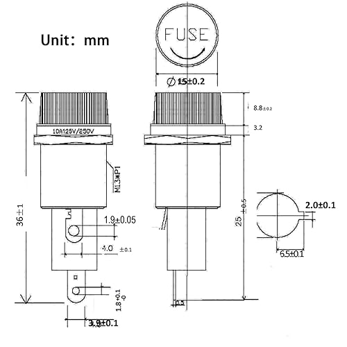 Miniatura 2 de 4 piezas montado en panel 5x200.236x1.181 in tapón de tornillo portafusibles socket 10A 125250V AC