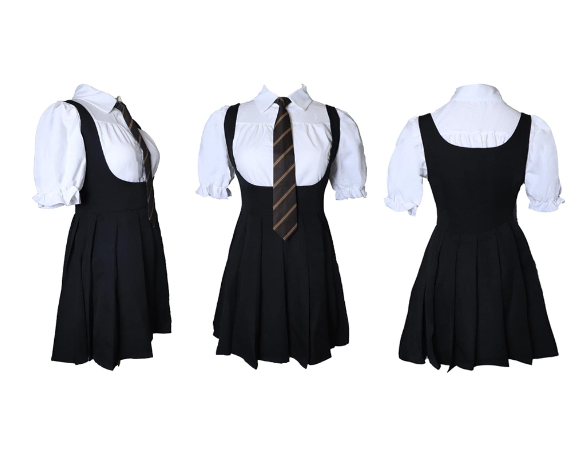 Harajuku Black Preed Robe Femmes Preppy Style Robes Dark Academia Fairy Alternative-Dress Shirt tie,S
