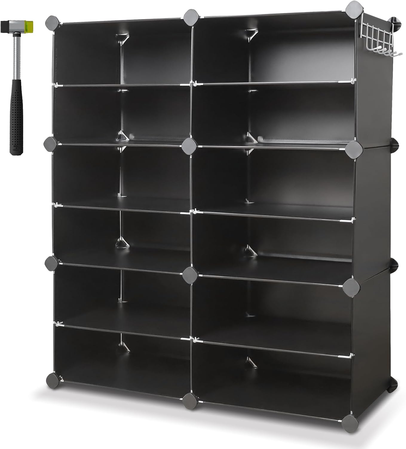 MAGINELS Shoe Rack, 24 Pair Shoe Organizer Cubby, 6 Tier Shoe Storage Cabinet, Plastic Shoe Shelf for Closet, Entryway, Garage, Hallway, Bedroom, Black