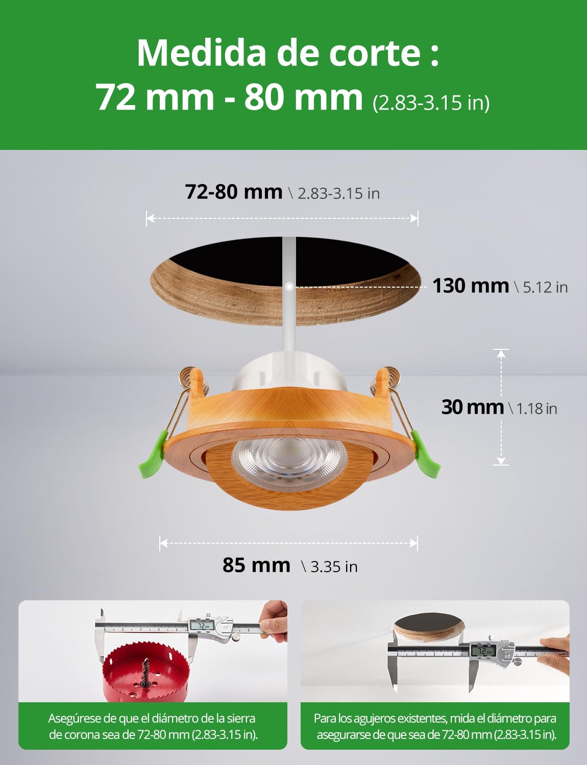 HOMEOW Focos Led Interior Techo Regulable Ojos de Buey Led IP44 Baño | Downlight Led 230V Dimmable Madera, Foco Empotrado Techo Led 72mm - 80mm 5W Cocina, Pack of 10 + 1 LED reemplazable