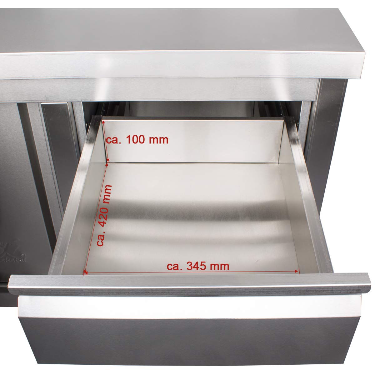 Beeketal 'BAS120-60R' Gastro Edelstahl Küchenschrank mit 3 Schubladen (rechts), 2 Rolltüren und 4 verstellbaren Standfüßen, Küchen Arbeitsplatte mit 10 cm Aufkantung - (L/B/H) ca. 1200 x 600 x 950 mm