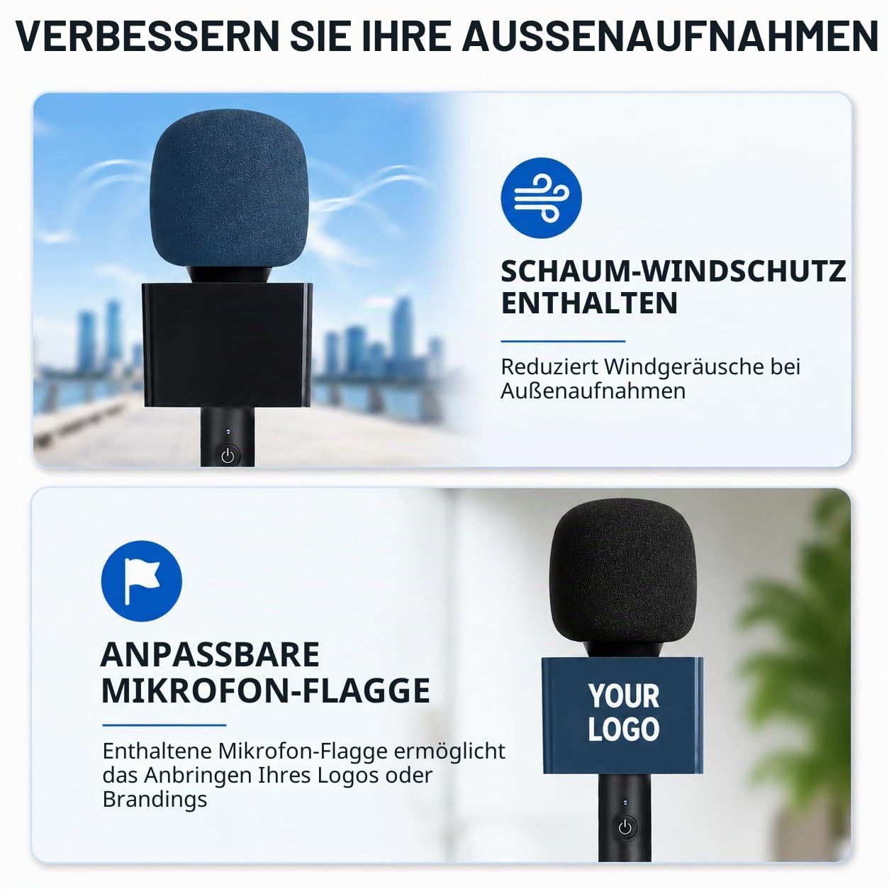 Kabelloses Handmikrofon für DJI Osmo Pocket 3, iPhone & Android, Plug-and-Play-Interview-Mikrofon, 200 m Reichweite, 60H Akku, Rauschunterdrückung für Vlog, Kirche, Unterricht