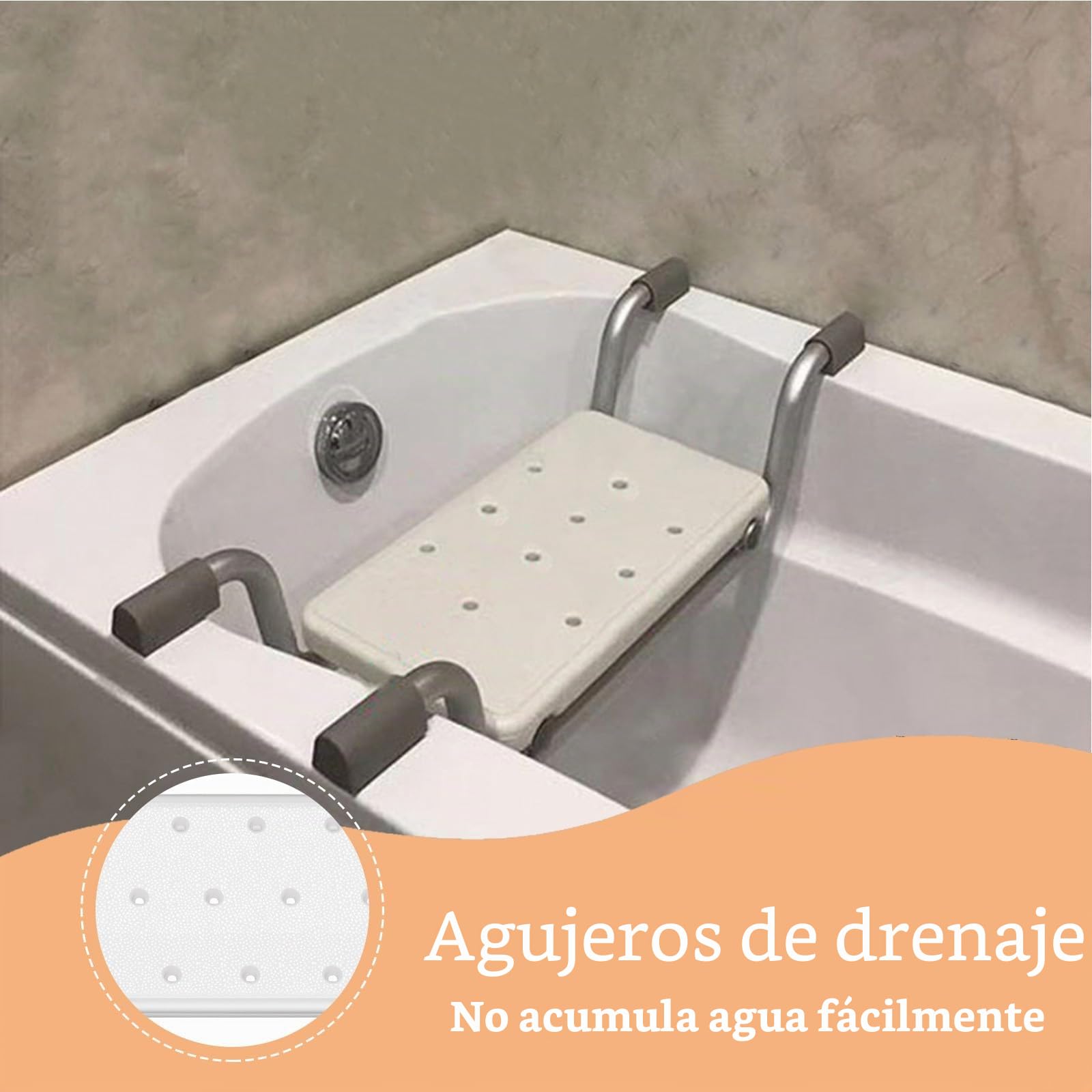Asiento de bañera, Tablas Extensibles de 72 – 82 cm, Capacidad de Carga de 136 kg,Asiento de baño Ajustable para bañera Tabla de bañera, con Asa de Agarre, Asiento de bañera para Adultos