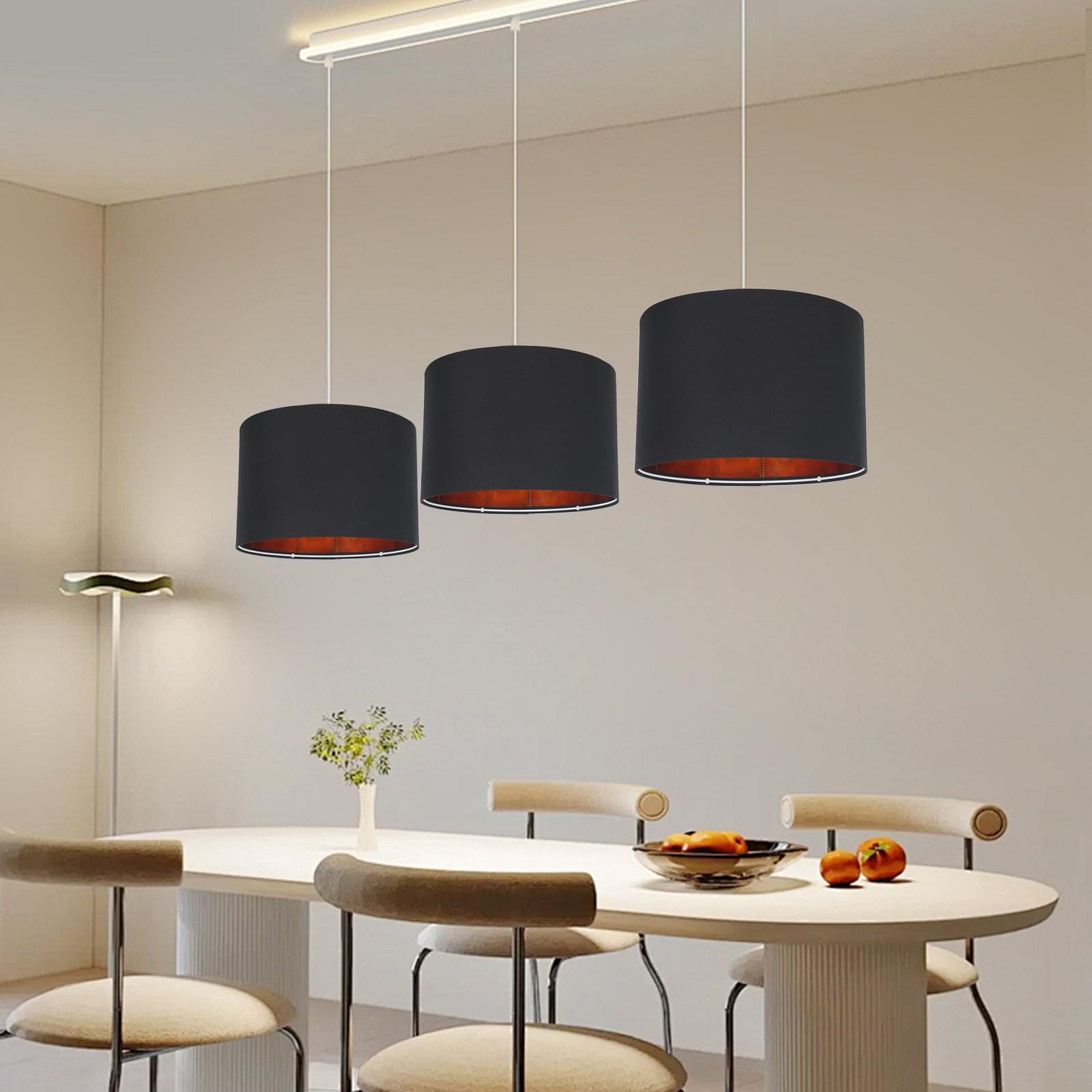 Klosz lampy okrągły, materiał na lampę stołową, lampy wiszące, lampy stojące, do oprawy E14, E27, lniany abażur do salonu i sypialni (czarny + złoty)