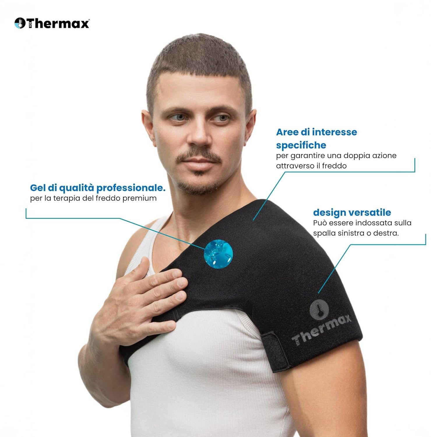 IceThermax Tutore Spalla con Gel Caldo Freddo Riutilizzabile -Supporto Spalla Uomo Donna - Fascia Spalla per Comfort e Stabilità - Borsa Ghiaccio Gel per Spalle