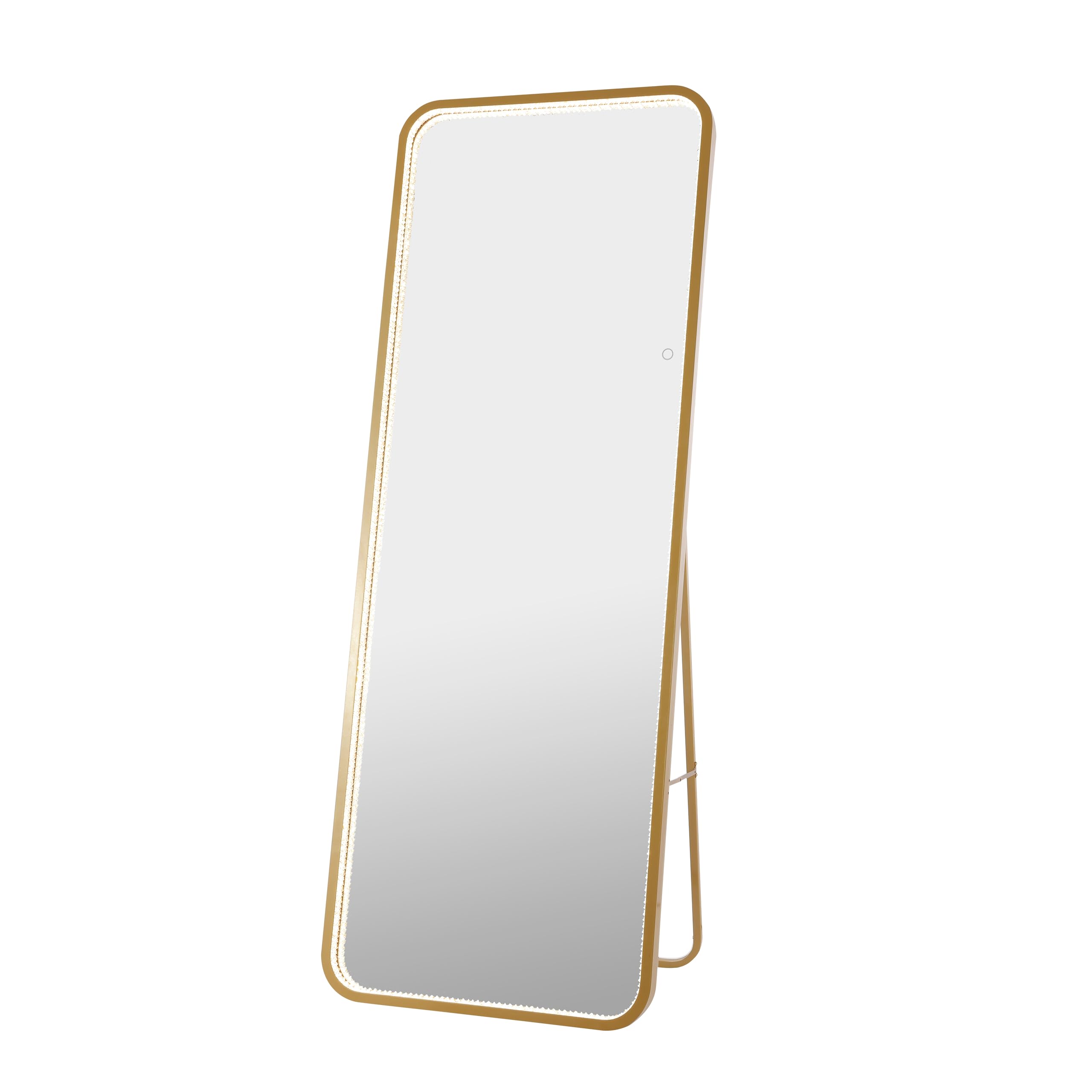 JONATHAN Y MIR105B-2465 Tatum 24 in. W x 65 in. H Large Crystal Lining Rectangle Metal Framed Antifog Front-Lit Tri-Color Wall Or Floor Full-Length Mirror with Smart Touch, Gold Painting
