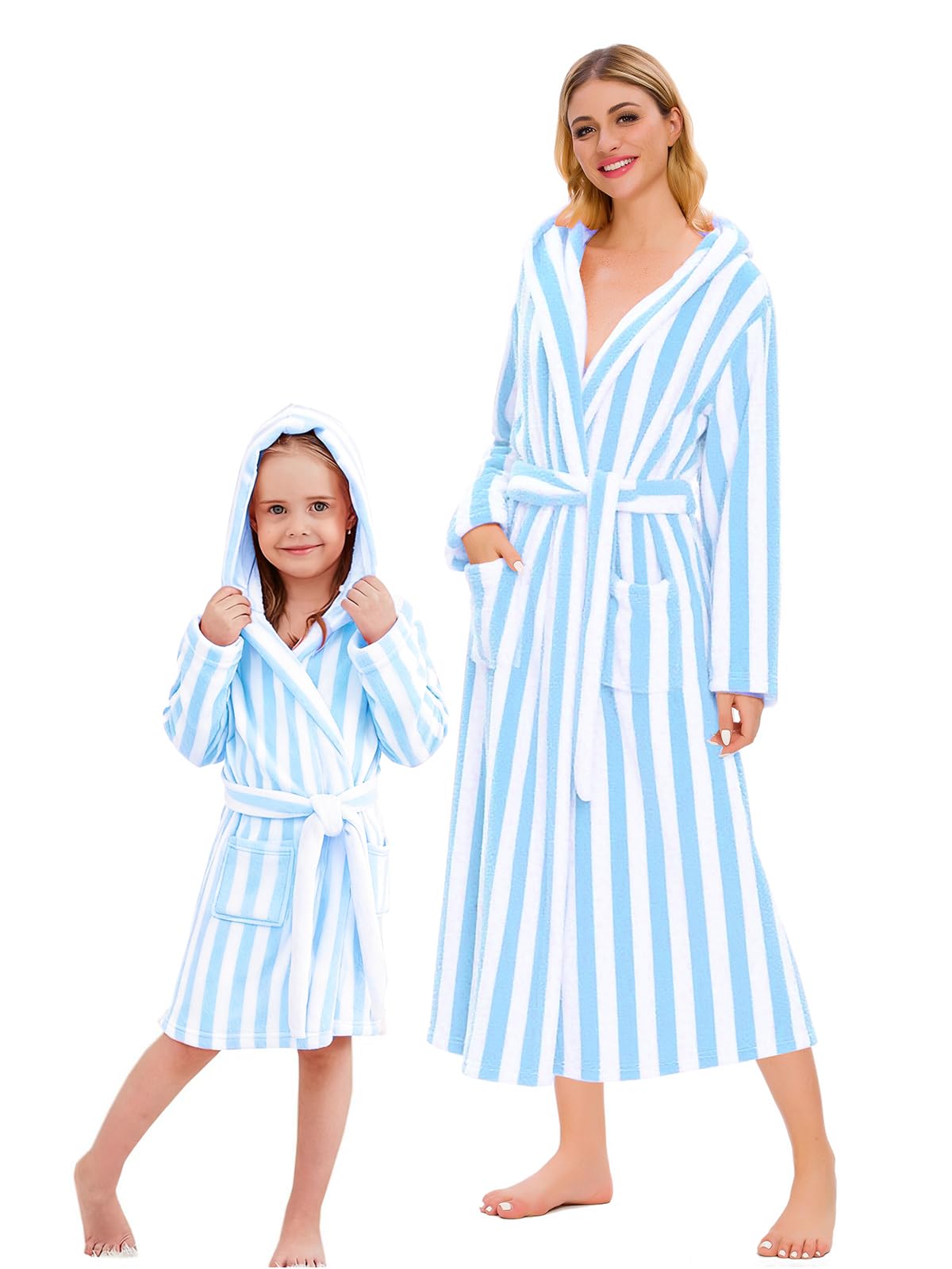 Umeyda Girls & Women Fleece Hooded Robes, Soft Fuzzy Bathrobe Warm Plush Fluffy Bath Robe for Kids Womens