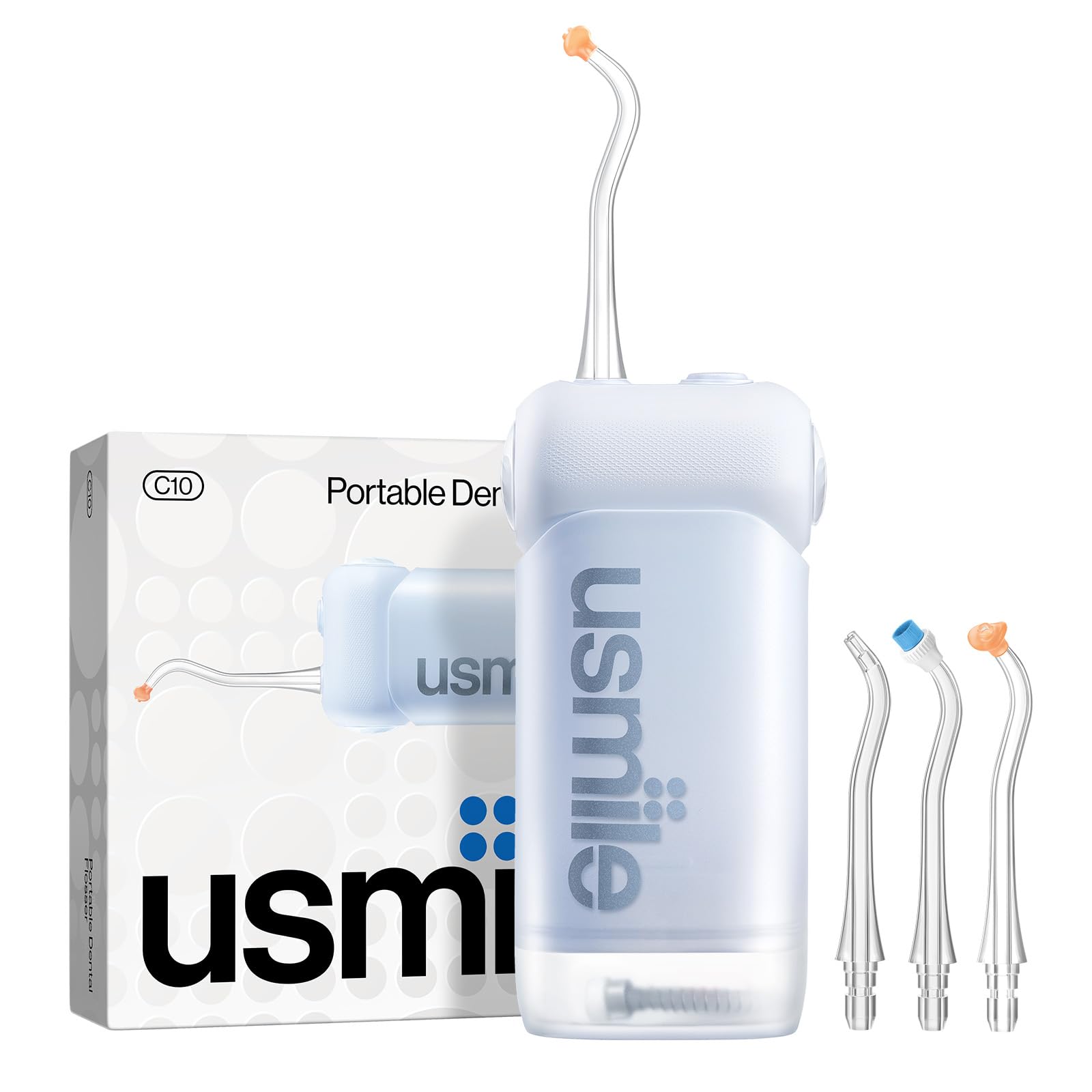 usmileC10 Portable Water Flosser – Travel-Friendly, 95-Day Battery, 4 Modes, 360° Nozzle, 180ml Tank, IPX7 Waterproof, Dentist-Recommended for Braces, Implants & Sensitive Gums (Blue)