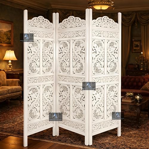 Image of Partition for Living Room,Divider,Partition Wall Divider Screen Separator, Wall Panel Divider for Hall | Bedroom |Office | Puja Room | Restaurant S Design (3- Panels White)