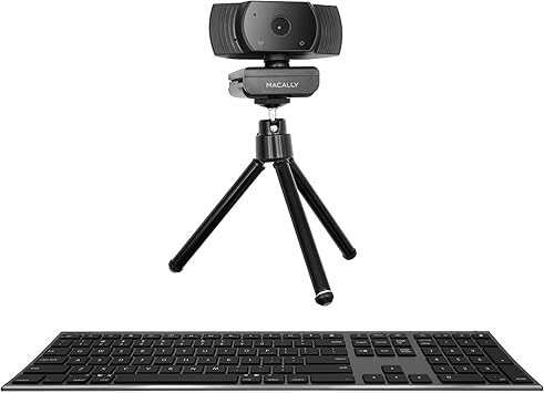 Macally Wireless Space Gray Bluetooth Keyboard and a Webcam, Be Video Conference Ready