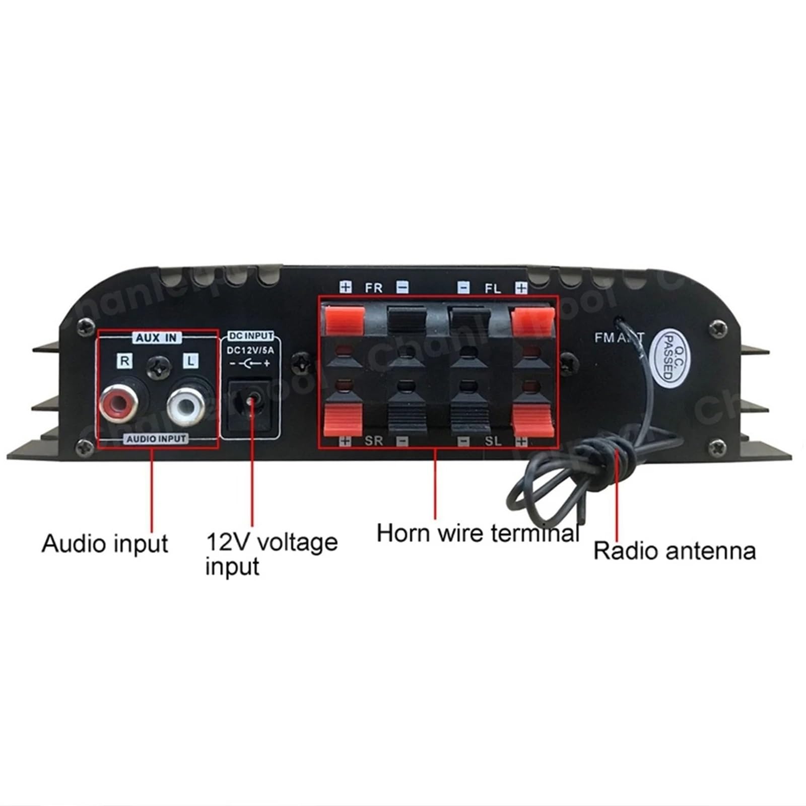 Amplificatore Audio HiFi con Potenza di Picco da 1600 W Amplificatore Audio Digitale a 4 canali Lettore Radio FM Supporto Telecomando