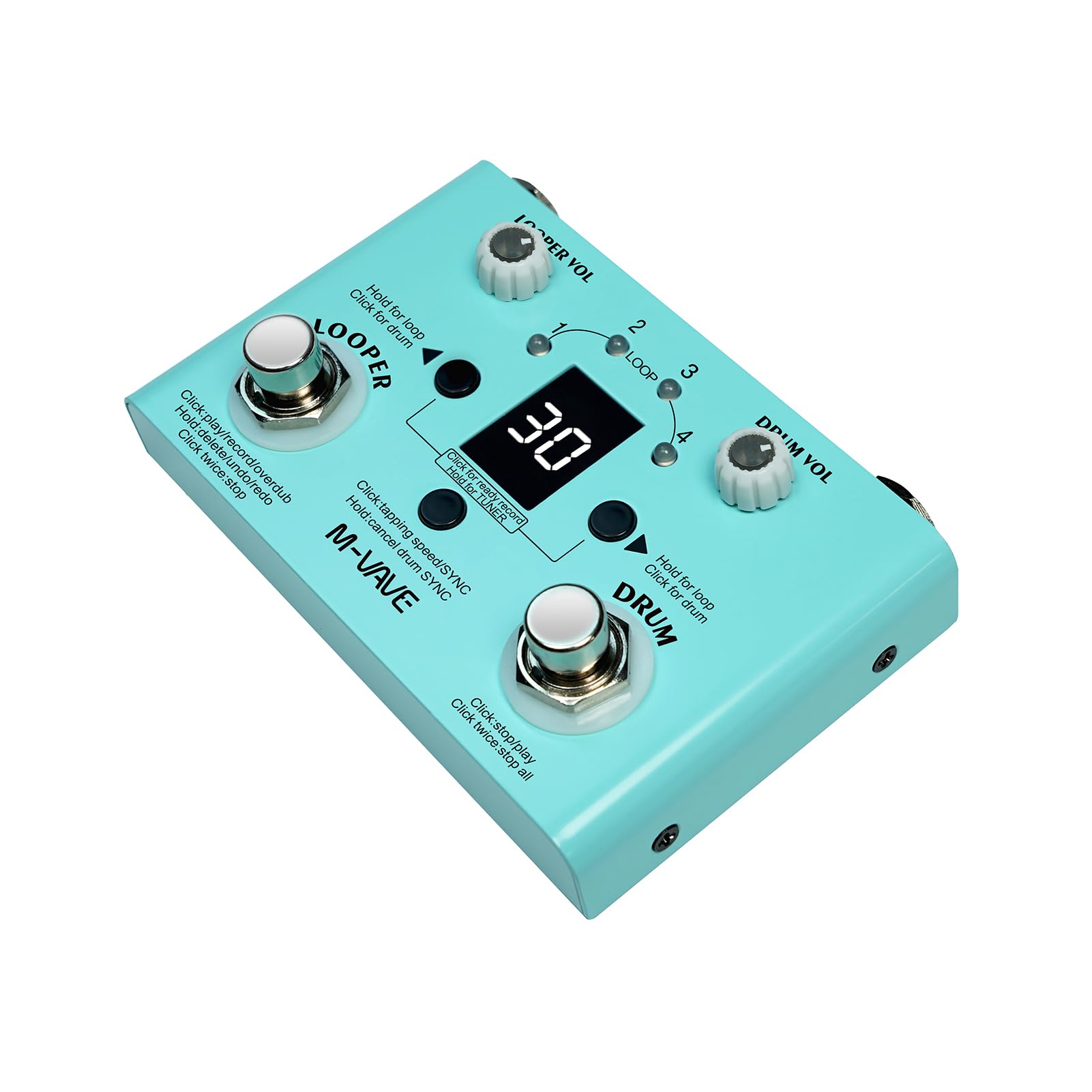 LOST TEMPO Pedale Effetti Drum & Looper 2-in-1 Mini Effector - Doppio Pedale per Chitarra con 30 Tamburi e 4 Loop - Sintonizzatore ad Alta Precisione