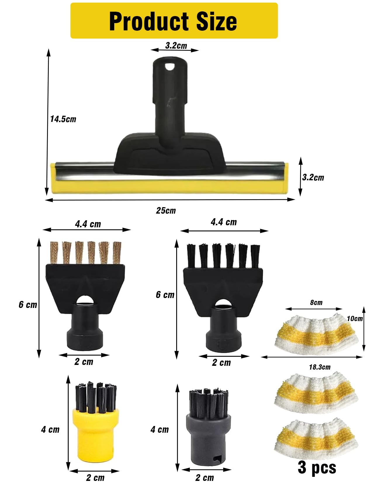 Kit de 9 piezas accesorios compatibles con limpiador de vapor Kärcher SC1 SC2 SC3 SC4 SC5, cepillo redondo, cepillo plano, boquilla curvada, cepillo de vapor manual, funda de paño de limpieza