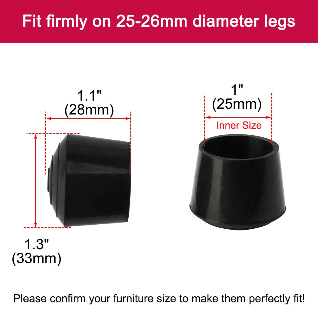 sourcing map 40pcs Embout Pied Chaise Bouchon Tampon Capuchon Protection Jambe Meuble Plancher Anti-dérapant en Caoutchouc Diamètre Intérieur 25mm