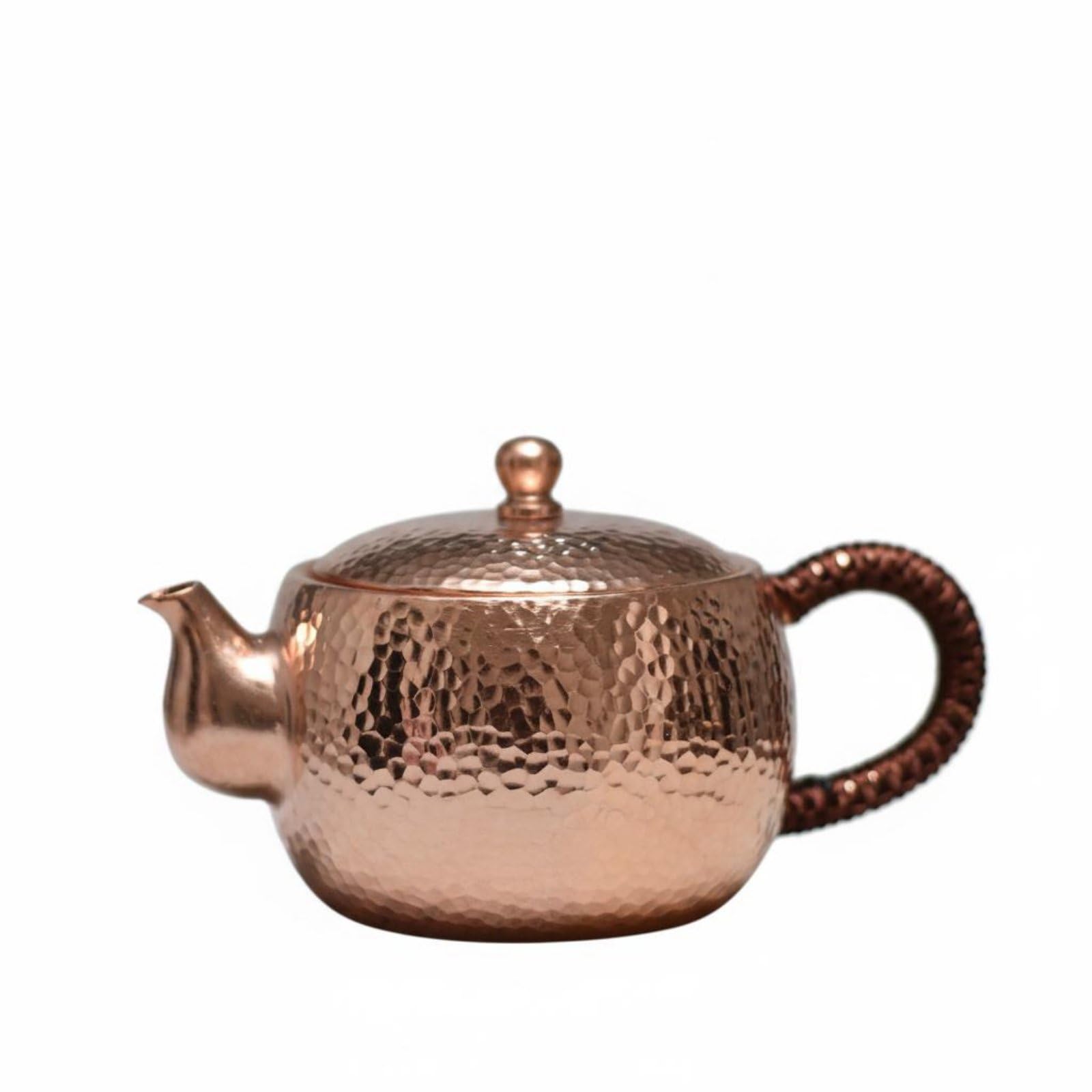 500 Ml Traditional Craftsmanship Handmade Pure Copper Tea Pot Uncoated Interior Gongfu Tea Brewing Pot Smooth Pouring Spout Hammered Copper Teapot Heat-Resistant Handle for Home, Copper-image-11