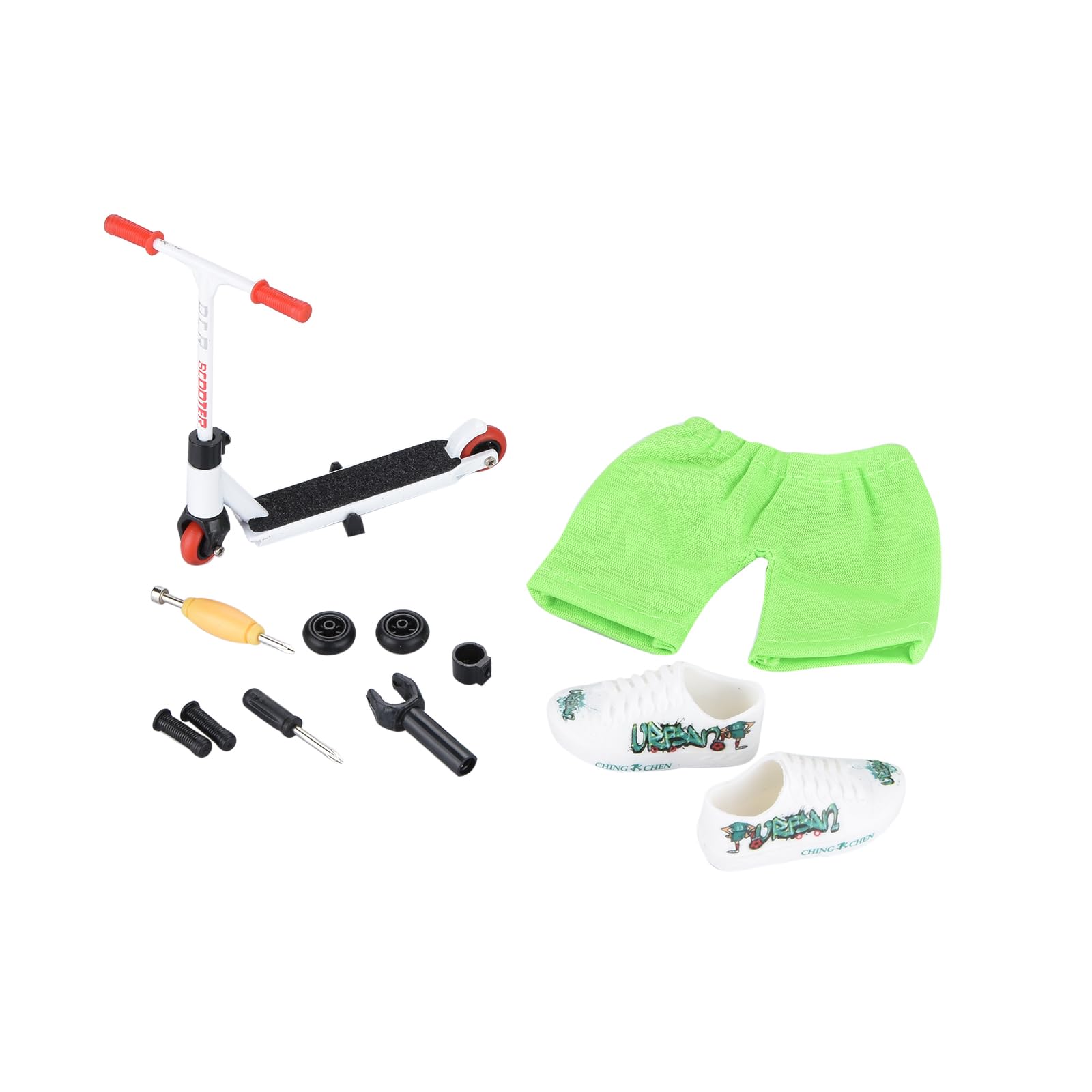 TECKEEN Mini Finger Toys Alloy Scooter Finger Toy Skateboards with Pants Shoes & Tools Mini Scooter Finger Board for Kids