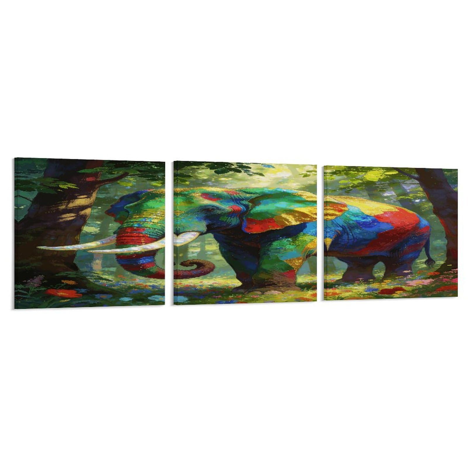 Khauerbc Style Set Of 3 Colorful Forest Elephant Wall Art，Paintings Artwork For Living Room, Hallway, Bedroom, Office Wall Decor For Living Room, Hallway, Bedroom, Office Paintings Artwork 8X8 Inch