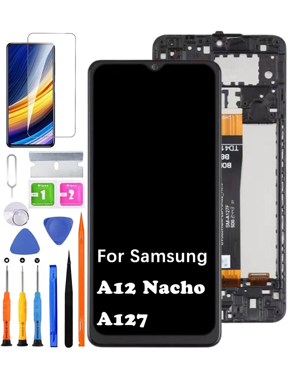 for Samsung A127 Screen Replacement with Frame for Samsung A12 Nacho A127F A127M A127U LCD Display Touch Digitizer Assembly with Repair Part Tools (Not for Galaxy M12/M127)