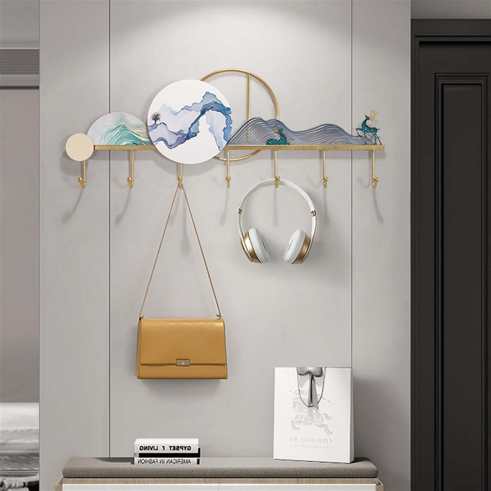 Perchero de pared con ganchos para entrada, dormitorio y baño, percha de pared y estante de almacenamiento para abrigos, sombreros y bolsas