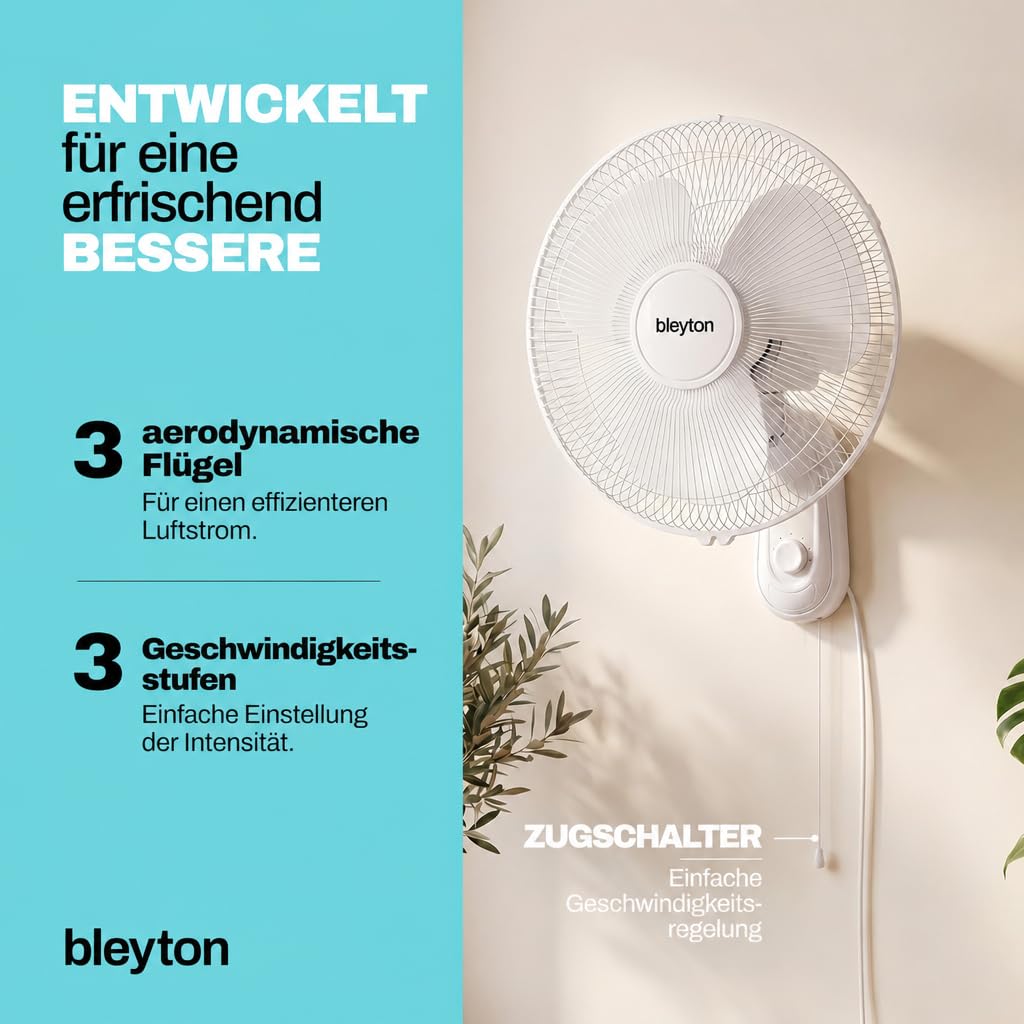 GROWMANIA Leiser Ventilator | Standventilator, Tischventilator und Wandventilator | 3 leise Geschwindigkeitsstufen | Leistungsstark mit 40 W