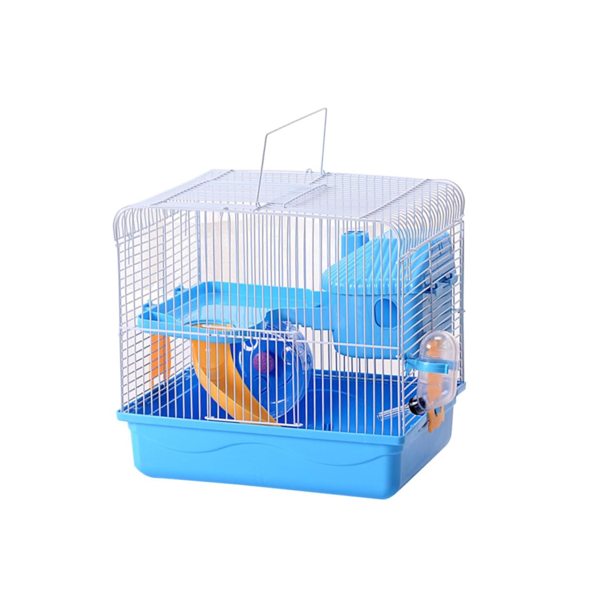 Doppelwandiger Hamsterkäfig für Hamster und Chinchillas Blau | Tragbares Kleintierhaus, Leicht zu Reinigen, mit Laufrad und Auslaufsicherer Trinkflasche