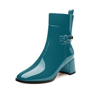 SKYSTERRY Womens Ankle Boots Round Toe Chunky Block High Heel Boots Fashion Patent Leather Booties for Women Party