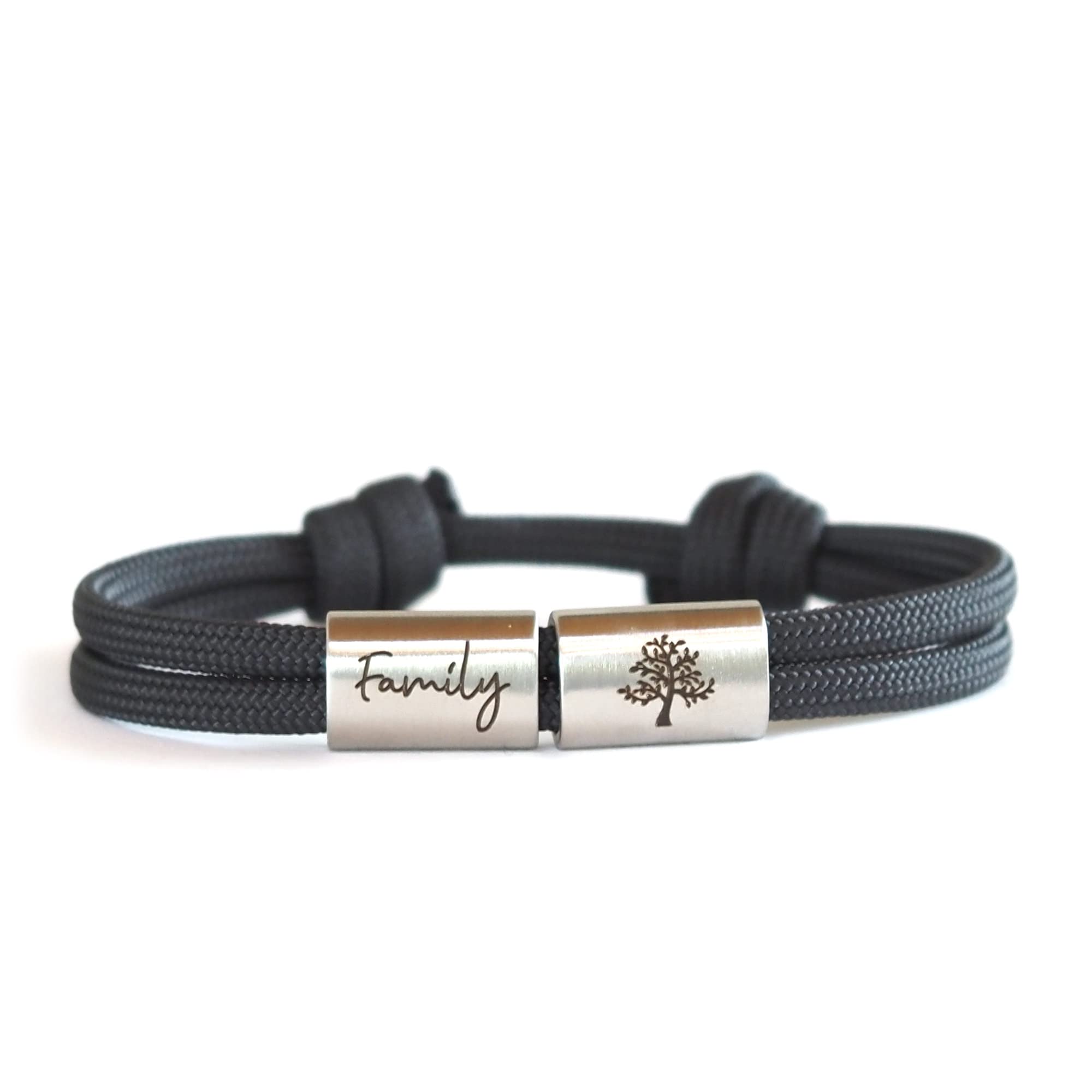 myGreta Familien Armband personalisiert mit Gravur, Wunschgravur, Segeltau Armband, Surferarmband, Edelstahl, Unisex,