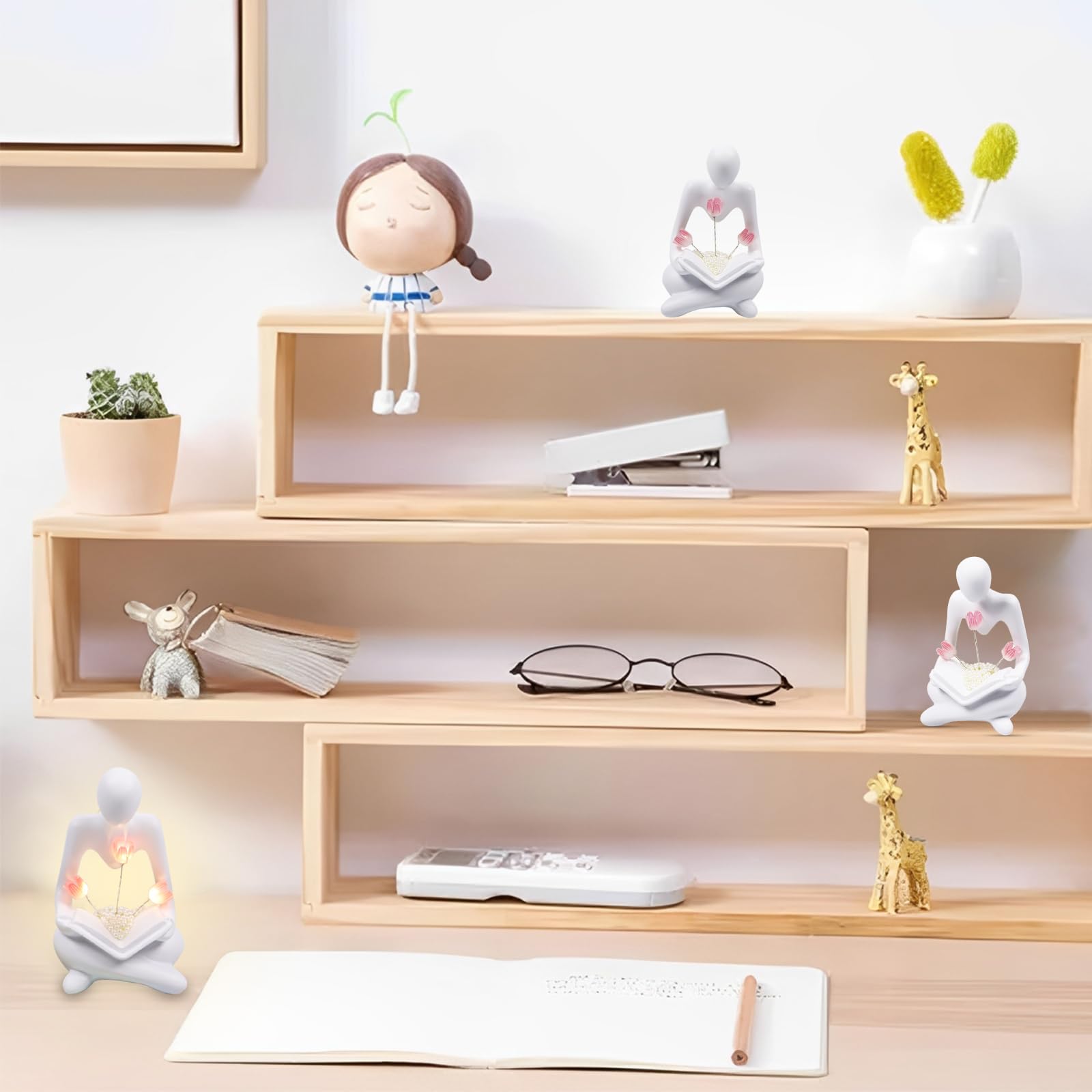 Decoración de librería, lámpara de libro, tulipanes, decoración de libros, librería, lámparas, decoración, estantería estética, decoración de la habitación, figuras decorativas, sala de estar, regalos