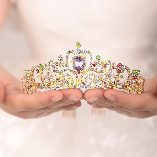 JWICOS Corona de tiara de cristal para mujeres y niñas, elegante corona de princesa con peines, tiaras para mujer, novia, boda, graduación,