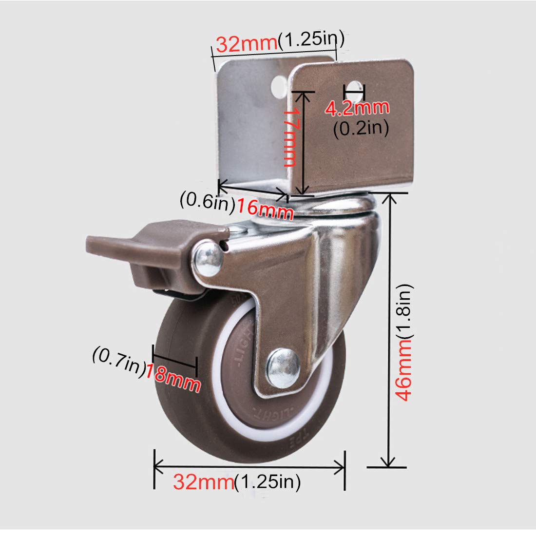 ruote per spostare oggetti pesanti, Ruote girevoli di ricambio for lettino for bambini, silenziose, ruote girevoli in gomma da 1,25 pollici e 32 mm con staffa a forma di U, carico 60 kg, 4 pezzi (fren