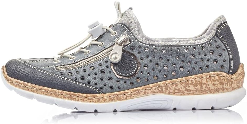 Rieker Women's N42p6-14Low-Top Sneakers, Blue Pazifik Atlantic Altsilber Silverflower 14, 4 UK