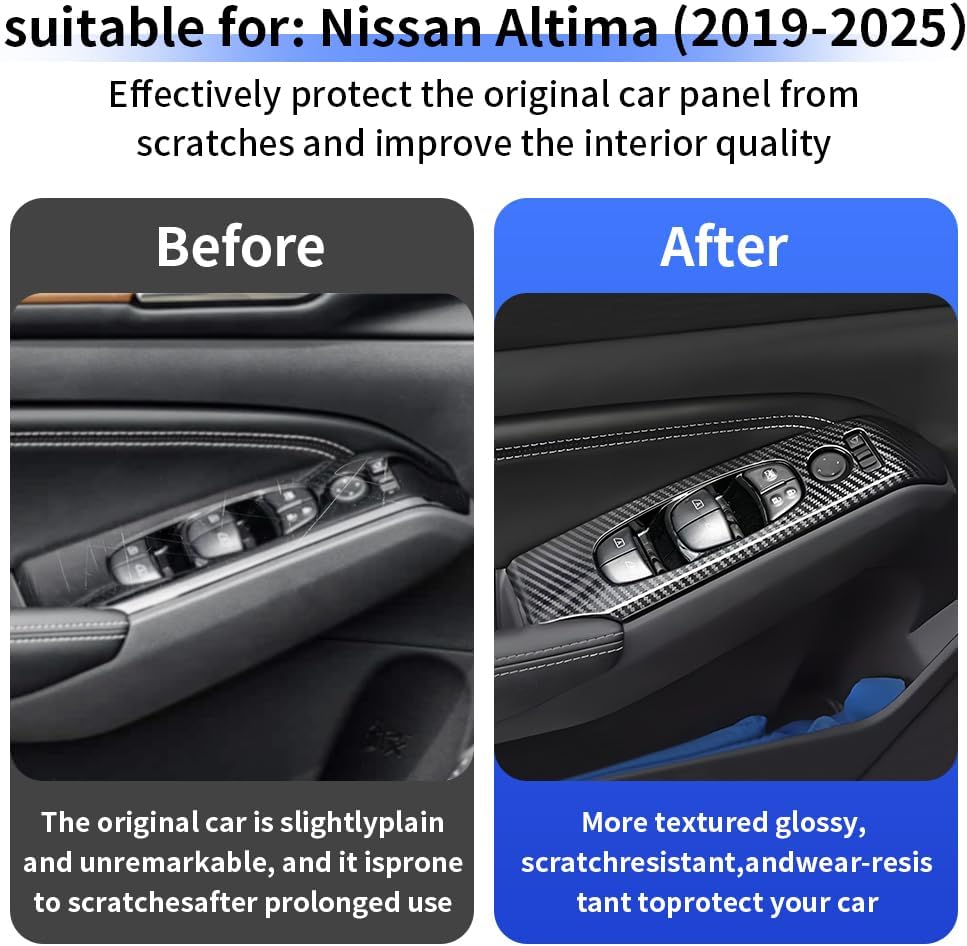 Car Door Power Window Lift Switch Protection Decor Panel for Nissan Altima 2019 2020 2021 2022 2023 2024 2025 2026 Auto Interior Accessories Armrest Side Pull Handle Trim Cover Carbon Fiber Style Kit