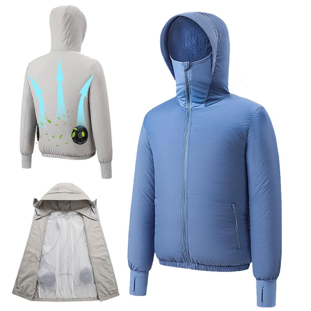 Giacca ventilata, Giacca di Raffreddamento 2 ventole 3 velocità Multicolore dalla S alla 4XL Batteria Non Inclusa(Men Blue,3XL)