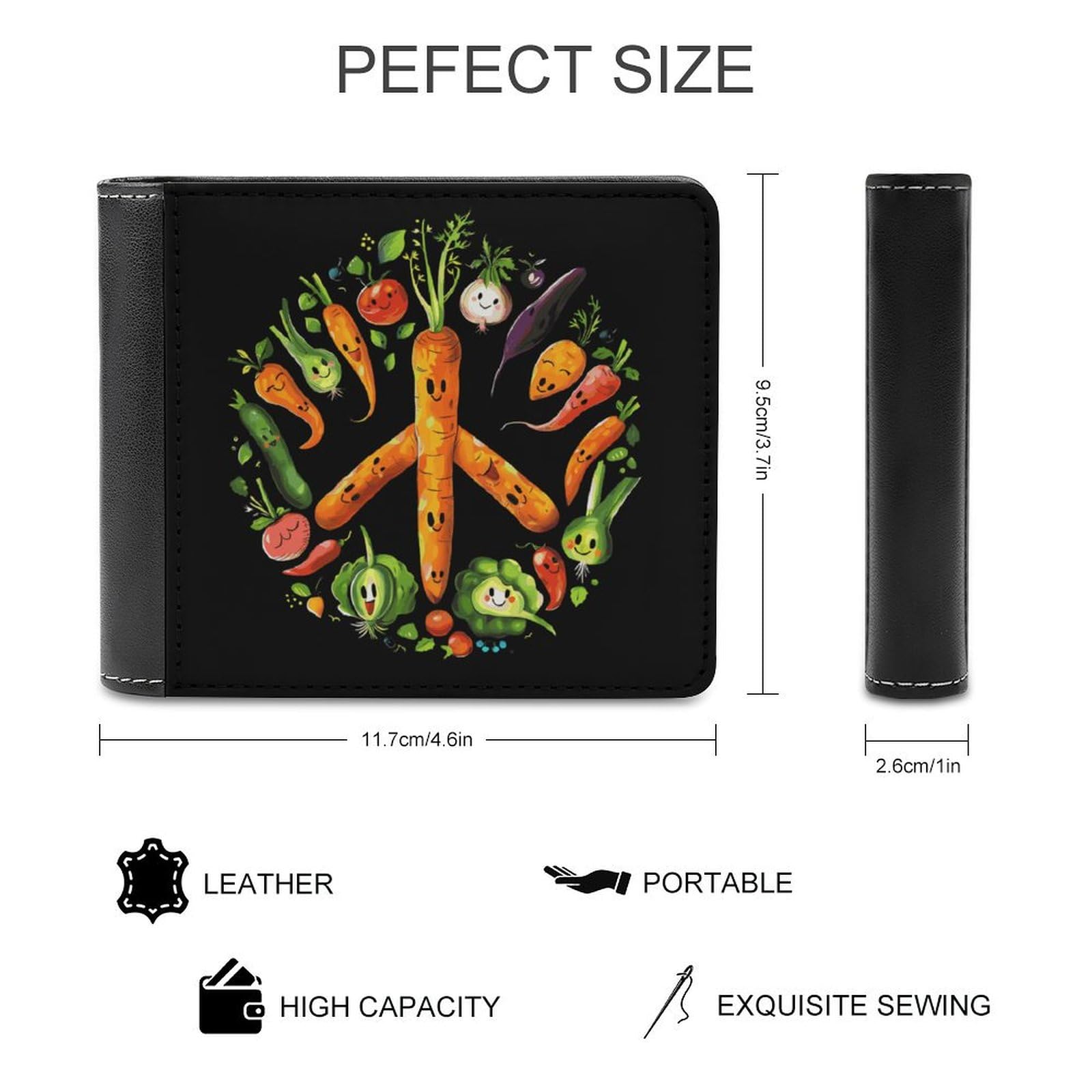Vegetables Peace Sign Funny Billfold Wallet Credit Card Holder Slim Passcase Pouch Purse for Men Women