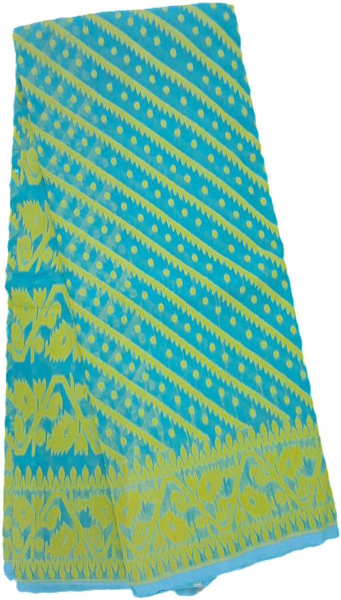 The East Side SLIM LOOK Pure Handwoven Soft Resham Karat Chain Jamdani Saree, Sea Green and Yellow colour