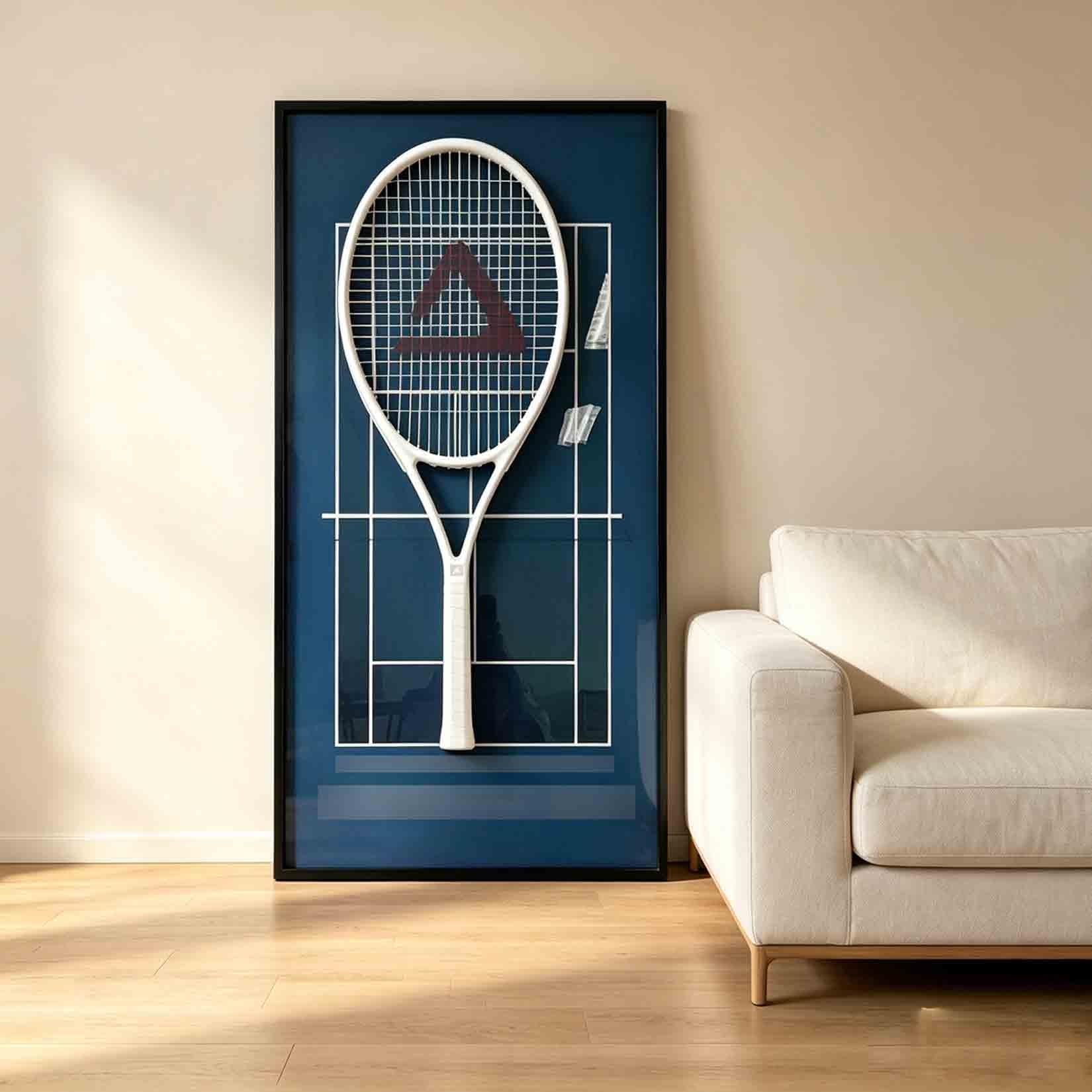 Cornice per Racchetta da Tennis - cornice espositiva con retro in lino per Casa, Soggiorno, Camera da Letto per esposizione di attrezzi sportivi (40 x 80 cm)(B)