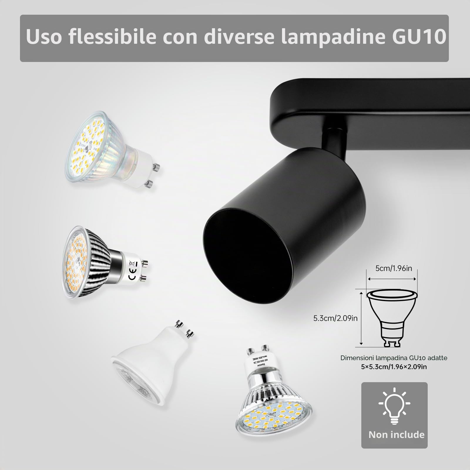 wowatt Faretti da Soffitto Orientabili 3 Luci Gu10 LED Nero Senza Lampadina | Faretti LED Soffitto Interno, Plafoniera da Parete Orientabili, Luci Binario per Soggiorno, Cucina, Corridoio, Salotto, Bagno