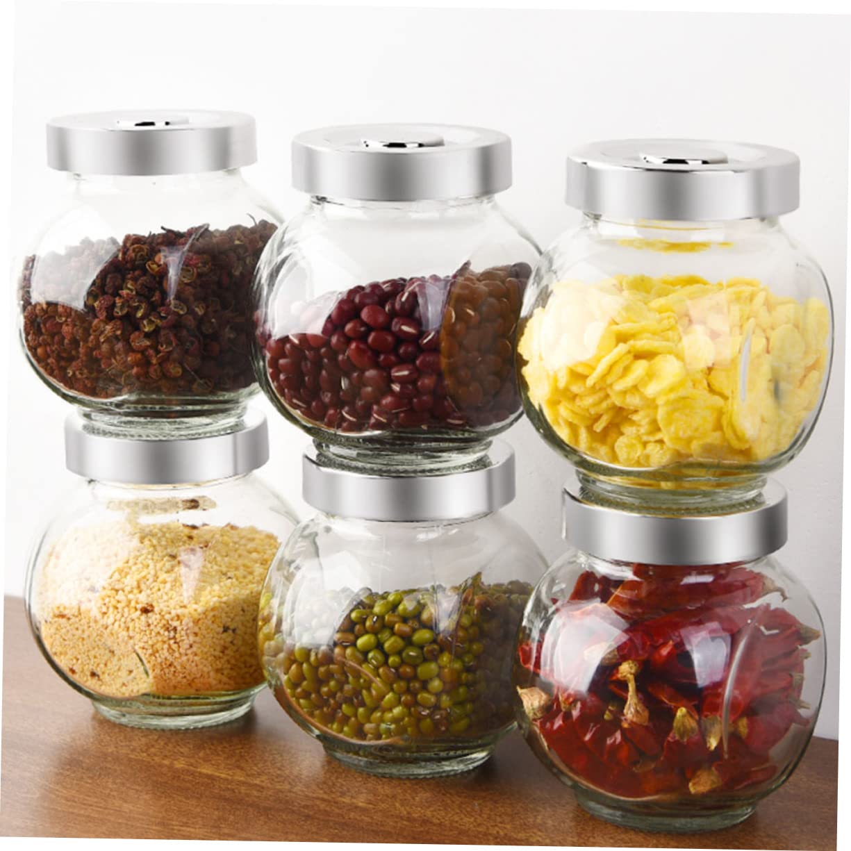 Mikikit Barattolo Trasparente per Alimenti Contenitore Ermetico in Vetro per Frutta e Snack per Cucina e Conservazione Set da 8 Pezzi