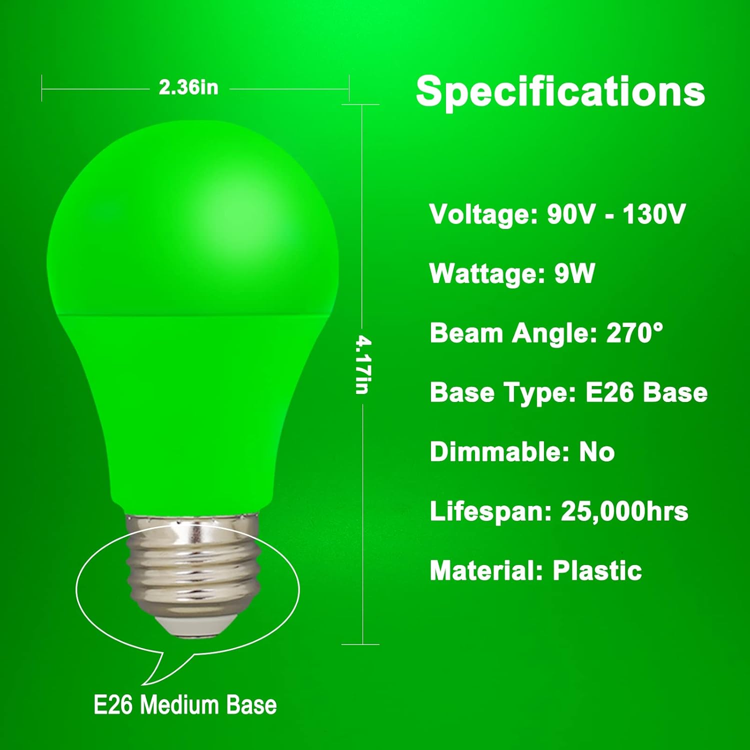 Green 9W LED Decorative Light Bulbs, 4-Pack