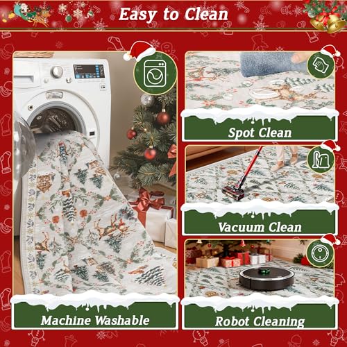 Madane Christmas Area Rug 2x3, Small Washable Grey Entryway Carpet Xmas Holiday Decor Accent Kitchen Non Slip Soft Low Pile Floor Doormat Indoor Throw Rug Entry Bedroom Entrance