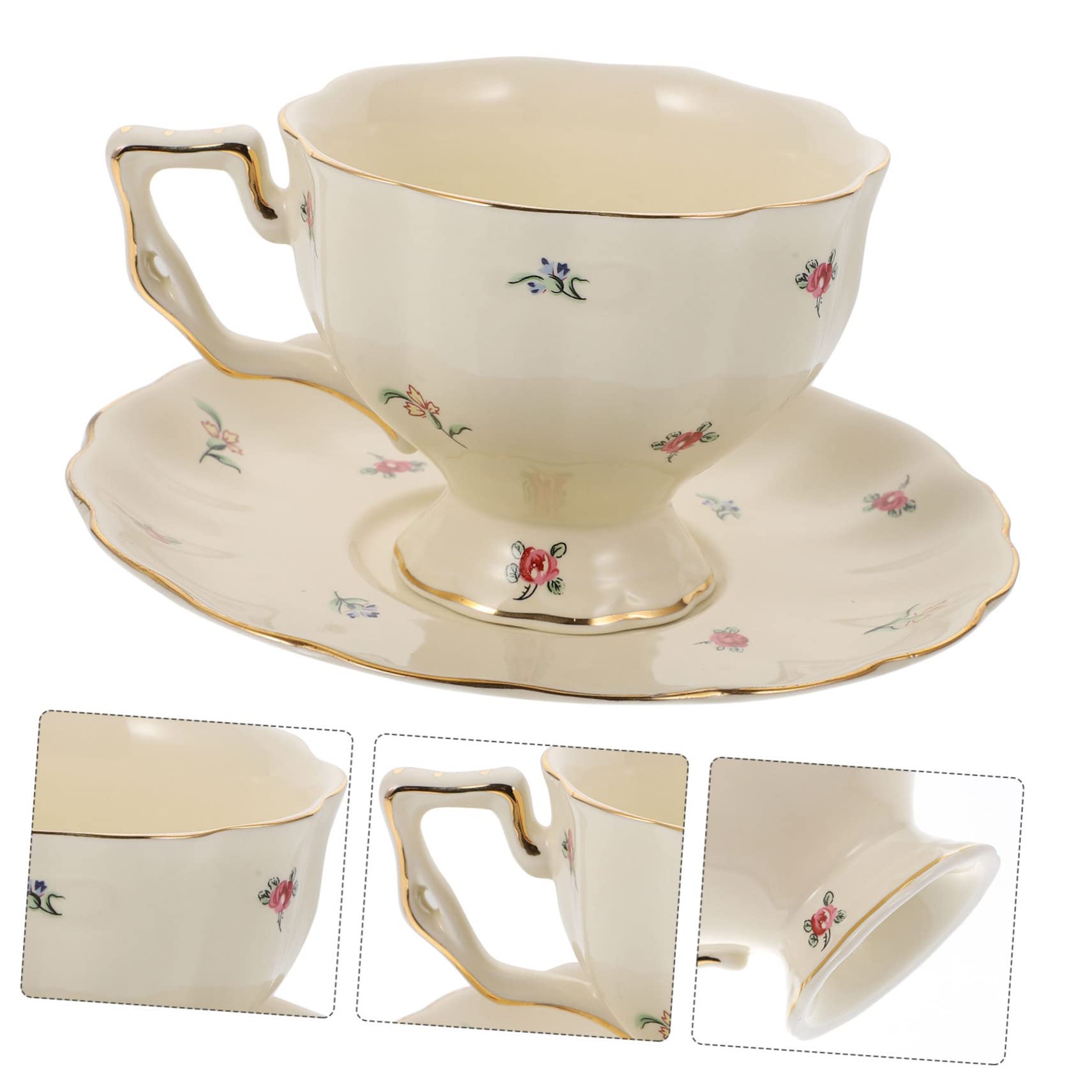 VICASKY Keramik Kaffeebecher Satz im Europäischen Stil mit Untertassen Retro Design aus Keramik für Kaffee und Milch Zuhause oder Büro Zufällige Farbe
