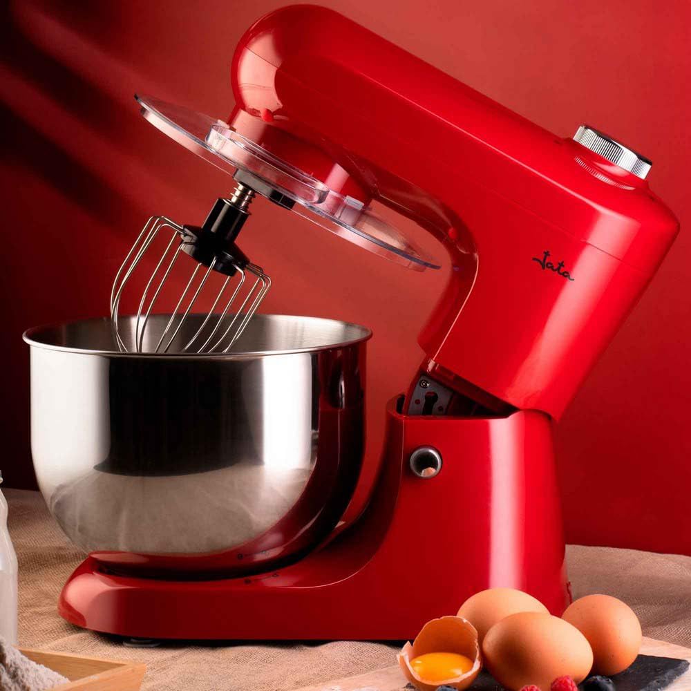 Jata JEMA1502 Batidora Amasadora Mezcladora con Bol de Acero Inoxidable de 5 L, 1200 W, 6 velocidades + PULSE, Base Giratoria, Tapa antisalpicaduras, Incluye accesorios