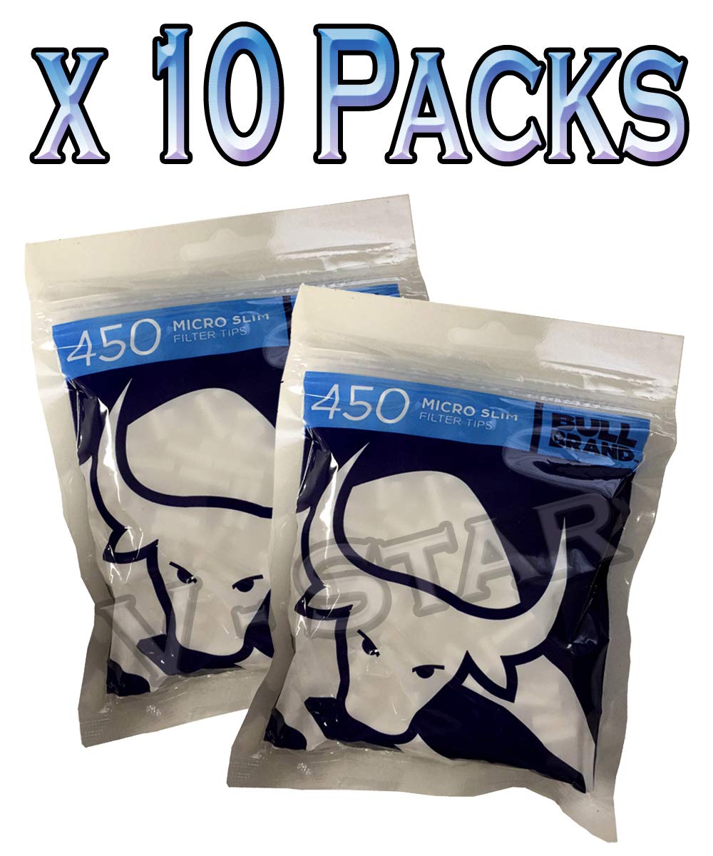 New BULL BRAND 450 Micro Filter Tips 4.6MM RESEALABLE Bag Cigarette Tobacco (10)