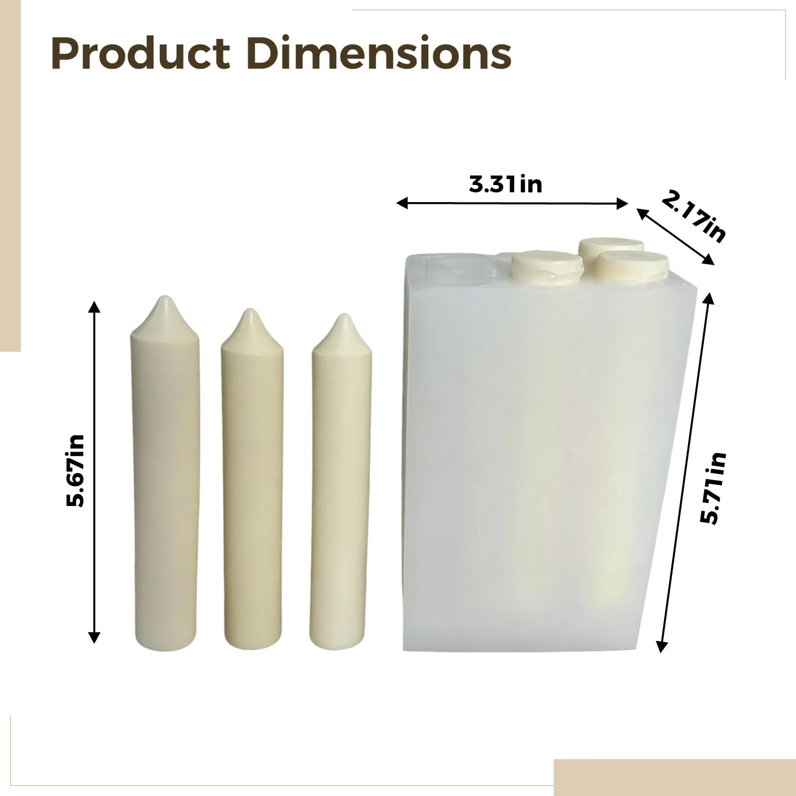 6-wnękowa silikonowa forma do produkcji świec, łatwe do usunięcia długie świece cylindryczne z otworem do nalewania, model DIY, 8,3 x 2,2 x 5,7 cala / 8,5 x 5,5 x 14,5 cm, do dekoracji domu i